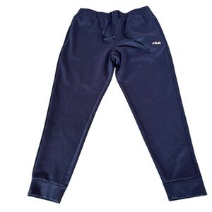 Fila Mens Sweatpants Joggers Blue Logo Side Zip Pockets Size L